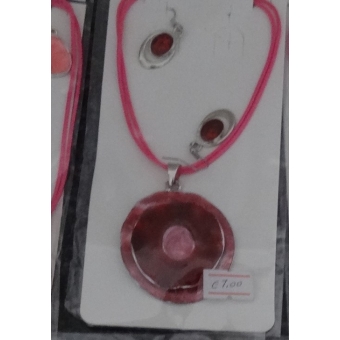 Ketting roze cirkel met bijpassende oorbellen